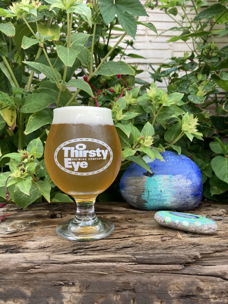IPA in a goblet glass in front of vines